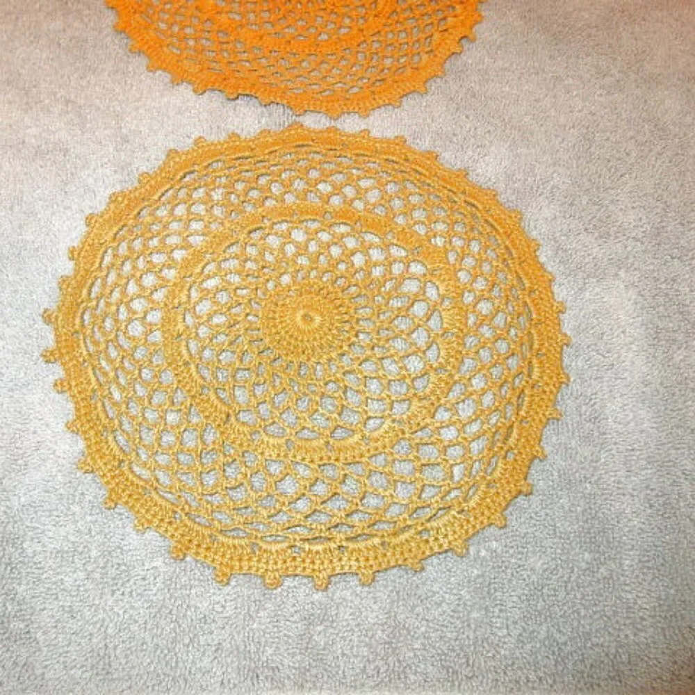 Vtg Handmade Crochet Lace Doily Set Of 2 Round Dainty Grannycore MCM Cottagecore